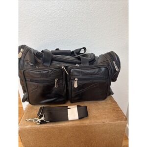 Bonne Buffalo Leather Large Black Weekender Duffel Travel Bag Navarre Leather Co